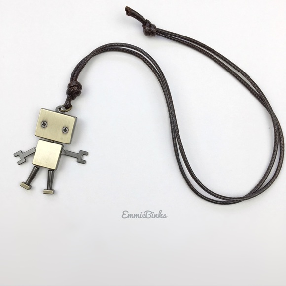 New Metal Robot 2 Sided Pendant Necklace | Unisex Rustic Robot Moving Limbs - Picture 5 of 16